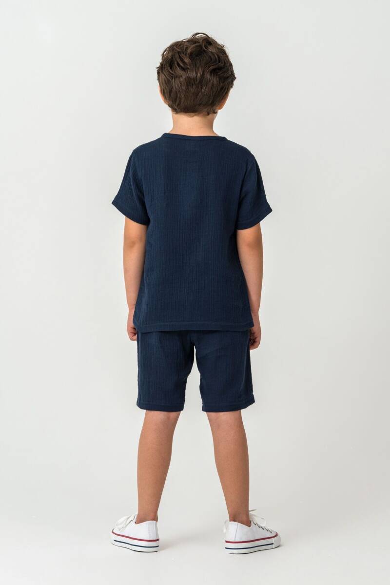 U.S. Polo Assn. Erkek Çocuk %100 Pamuk Bisiklet Yaka Nakışlı Yazlık Regular Fit Lacivert Bermuda Takım US2439-C-V4 - 4