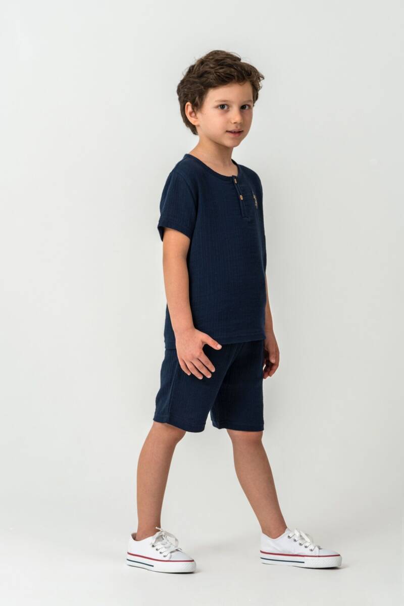 U.S. Polo Assn. Erkek Çocuk %100 Pamuk Bisiklet Yaka Nakışlı Yazlık Regular Fit Lacivert Bermuda Takım US2439-C-V4 - 5