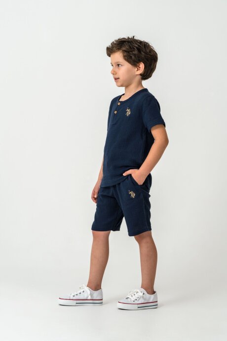 U.S. Polo Assn. Erkek Çocuk Bisiklet Yaka Nakışlı Yazlık Regular Fit Lacivert Bermuda Takım US2439-C-V4