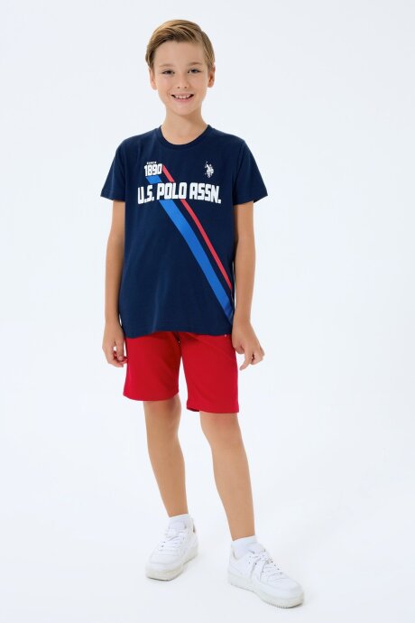 U.S. Polo Assn. Erkek Çocuk Bisiklet Yaka Nakışlı Yazlık Regular Fit Lacivert Bermuda Takım US2443-C-V2 - 1