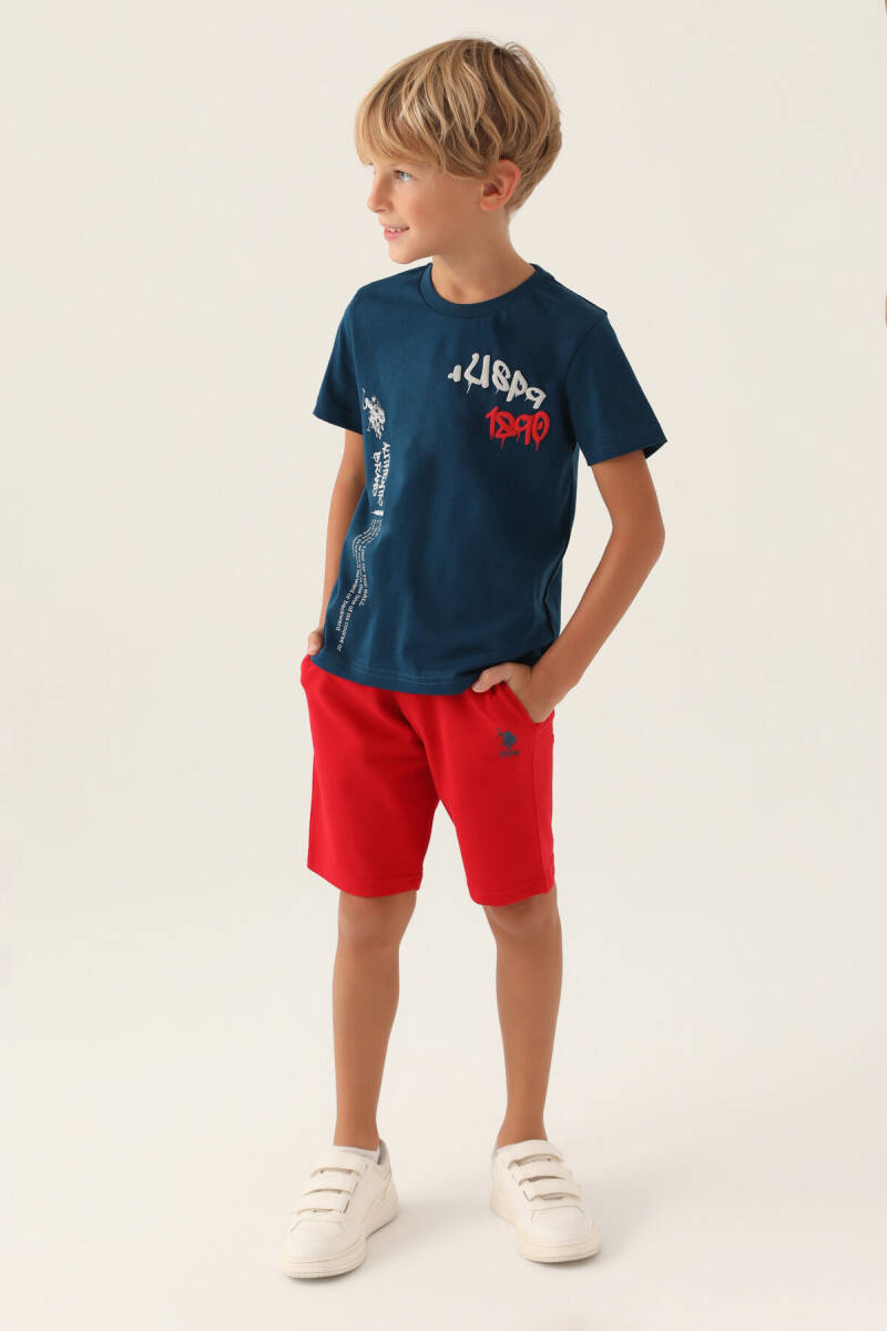 U.S. Polo Assn. Erkek Çocuk Pamuklu Bisiklet Yaka Pigment Baskılı Yazlık Regular Fit Lacivert Bermuda Takım US1751-C-V2 - 1