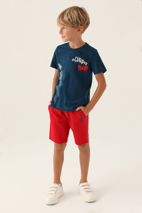 U.S. Polo Assn. Erkek Çocuk Bisiklet Yaka Pigment Baskılı Yazlık Regular Fit Lacivert Bermuda Takım US1751-C-V2 - 1