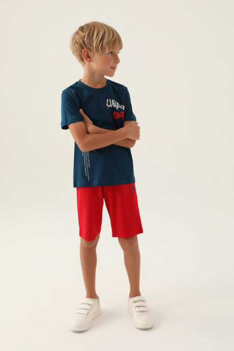 U.S. Polo Assn. Erkek Çocuk Bisiklet Yaka Pigment Baskılı Yazlık Regular Fit Lacivert Bermuda Takım US1751-C-V2 - 2
