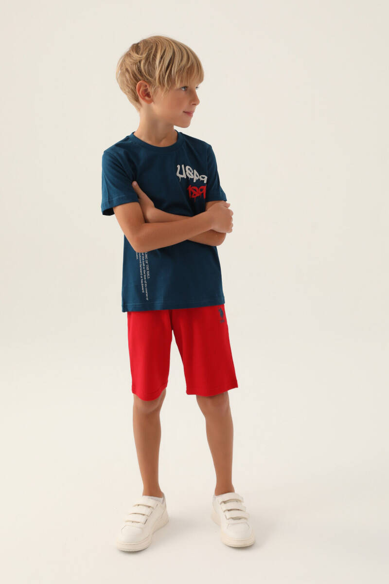 U.S. Polo Assn. Erkek Çocuk Bisiklet Yaka Pigment Baskılı Yazlık Regular Fit Lacivert Bermuda Takım US1751-C-V2 - 2