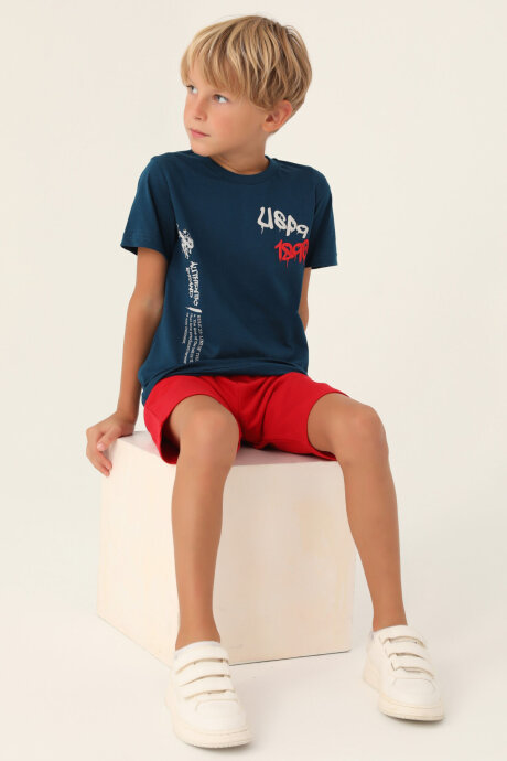 U.S. Polo Assn. Erkek Çocuk Bisiklet Yaka Pigment Baskılı Yazlık Regular Fit Lacivert Bermuda Takım US1751-C-V2 - 3