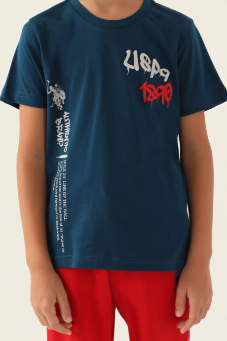 U.S. Polo Assn. Erkek Çocuk Bisiklet Yaka Pigment Baskılı Yazlık Regular Fit Lacivert Bermuda Takım US1751-C-V2 - 4