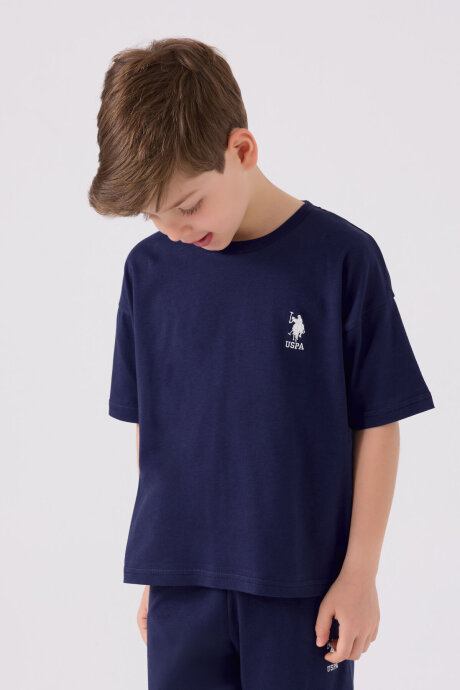 U.S. Polo Assn. Erkek Çocuk Pamuklu Bisiklet Yaka Pigment Baskılı Yazlık Regular Fit Mavi Bermuda Takım US1779-C-V1 - 2