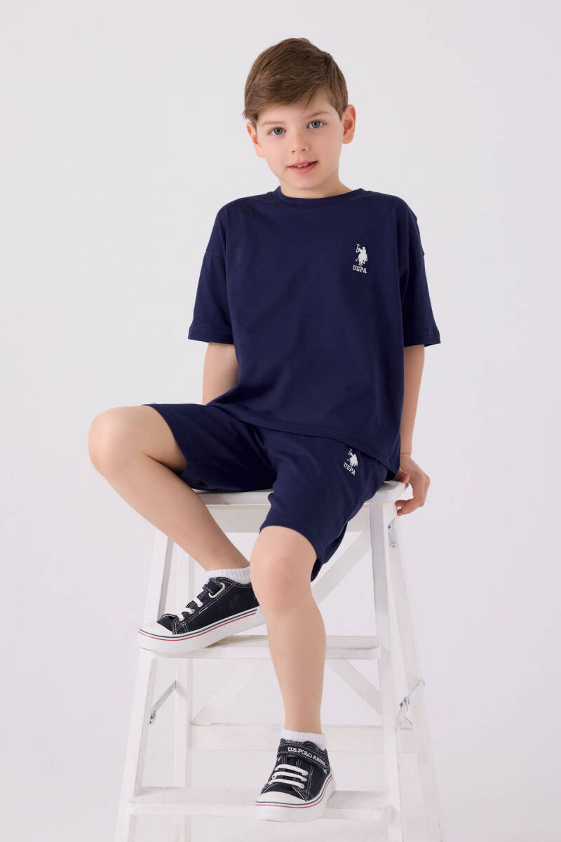 U.S. Polo Assn. Erkek Çocuk Pamuklu Bisiklet Yaka Pigment Baskılı Yazlık Regular Fit Mavi Bermuda Takım US1779-C-V1 - 3