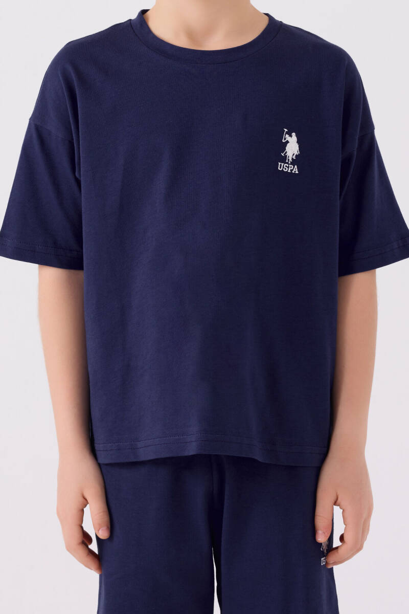 U.S. Polo Assn. Erkek Çocuk Pamuklu Bisiklet Yaka Pigment Baskılı Yazlık Regular Fit Mavi Bermuda Takım US1779-C-V1 - 4