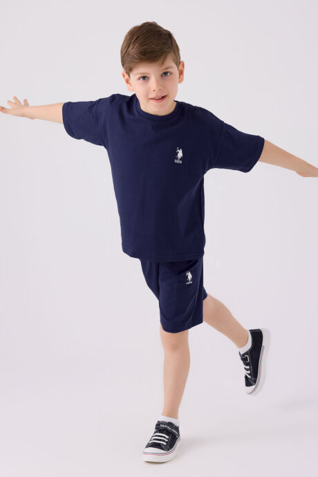 U.S. Polo Assn. Erkek Çocuk Bisiklet Yaka Pigment Baskılı Yazlık Regular Fit Mavi Bermuda Takım US1779-C-V1