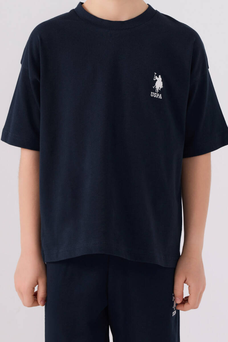 U.S. Polo Assn. Erkek Çocuk Pamuklu Bisiklet Yaka Sargı Nakışlı Yazlık Regular Fit Lacivert Bermuda Takım US1779-C-V3 - 4