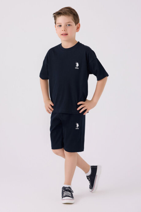 U.S. Polo Assn. Erkek Çocuk Bisiklet Yaka Sargı Nakışlı Yazlık Regular Fit Lacivert Bermuda Takım US1779-C-V3