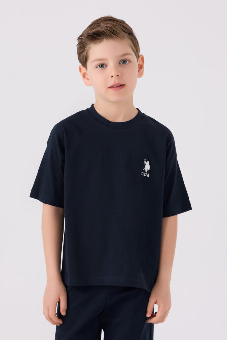 U.S. Polo Assn. Erkek Çocuk Bisiklet Yaka Sargı Nakışlı Yazlık Regular Fit Lacivert Bermuda Takım US1779-C-V3 (1)