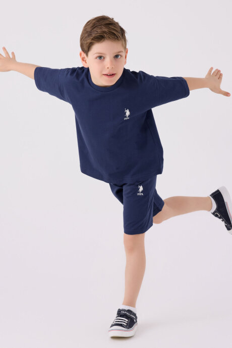 U.S. Polo Assn. Erkek Çocuk Pamuklu Bisiklet Yaka Sargı Nakışlı Yazlık Regular Fit Mavi Bermuda Takım US1779-C-V4 - 3