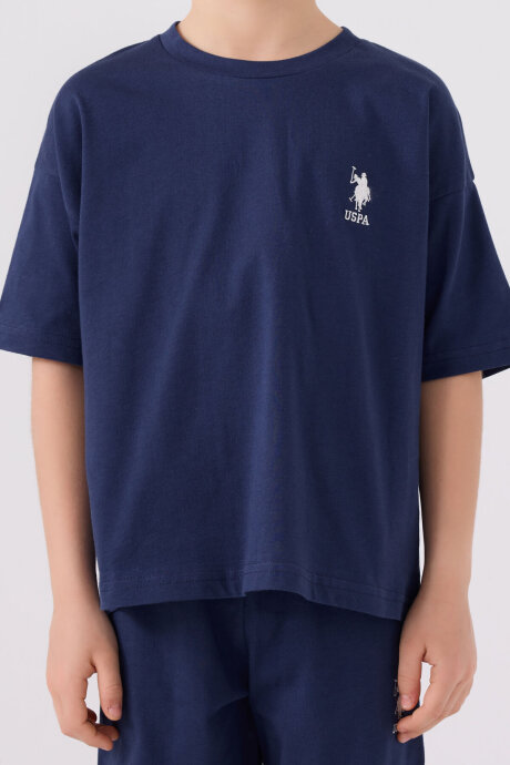 U.S. Polo Assn. Erkek Çocuk Pamuklu Bisiklet Yaka Sargı Nakışlı Yazlık Regular Fit Mavi Bermuda Takım US1779-C-V4 - 4