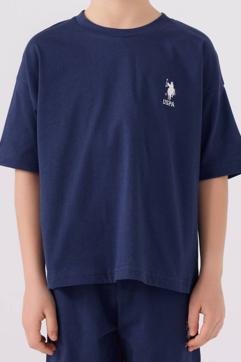 U.S. Polo Assn. Erkek Çocuk Pamuklu Bisiklet Yaka Sargı Nakışlı Yazlık Regular Fit Mavi Bermuda Takım US1779-C-V4 - 4