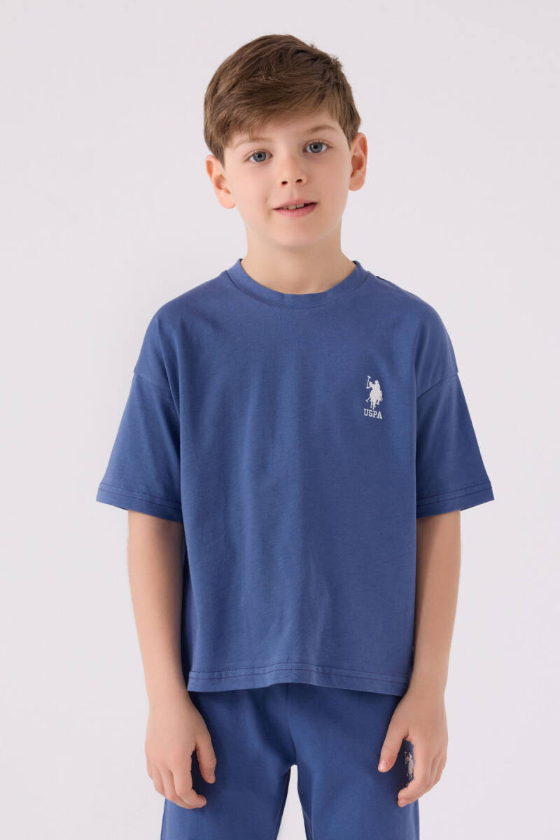 U.S. Polo Assn. Erkek Çocuk Bisiklet Yaka Sargı Nakışlı Yazlık Regular Fit Mavi Bermuda Takım US1779-C-V8 - 2