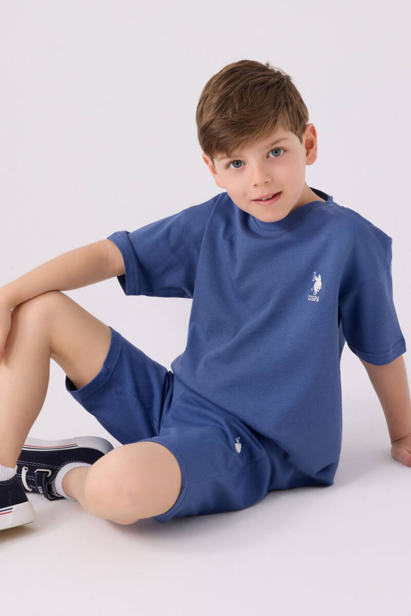 U.S. Polo Assn. Erkek Çocuk Bisiklet Yaka Sargı Nakışlı Yazlık Regular Fit Mavi Bermuda Takım US1779-C-V8 - 3