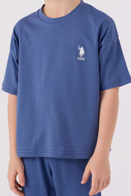 U.S. Polo Assn. Erkek Çocuk Bisiklet Yaka Sargı Nakışlı Yazlık Regular Fit Mavi Bermuda Takım US1779-C-V8 - 4