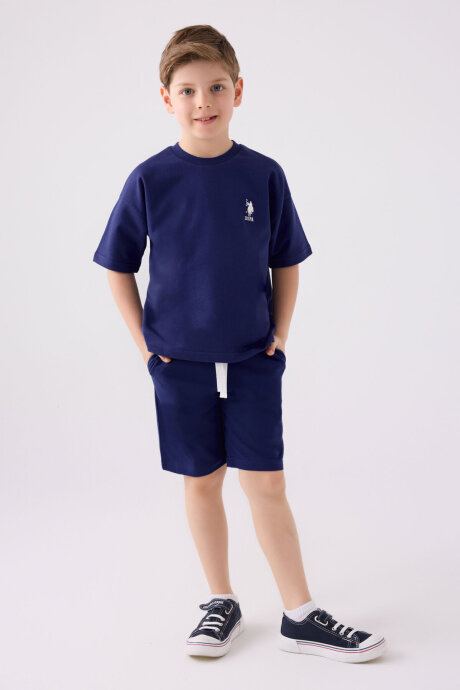 U.S. Polo Assn. Erkek Çocuk Bisiklet Yaka Sargı Nakışlı Yazlık Regular Fit Lacivert Bermuda Takım US1780-C-V10 