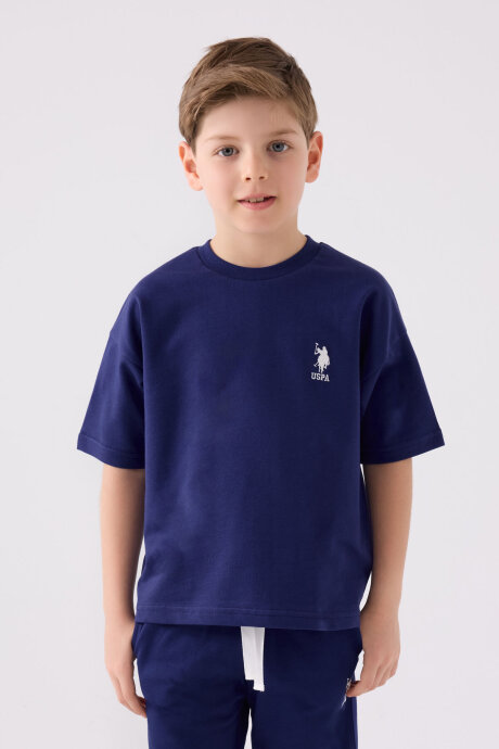 U.S. Polo Assn. Erkek Çocuk Pamuklu Bisiklet Yaka Sargı Nakışlı Yazlık Regular Fit Lacivert Bermuda Takım US1780-C-V10 - 2