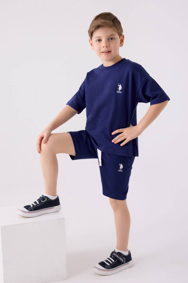 U.S. Polo Assn. Erkek Çocuk Pamuklu Bisiklet Yaka Sargı Nakışlı Yazlık Regular Fit Lacivert Bermuda Takım US1780-C-V10 - 3