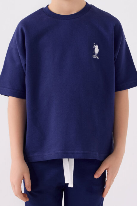 U.S. Polo Assn. Erkek Çocuk Pamuklu Bisiklet Yaka Sargı Nakışlı Yazlık Regular Fit Lacivert Bermuda Takım US1780-C-V10 - 4