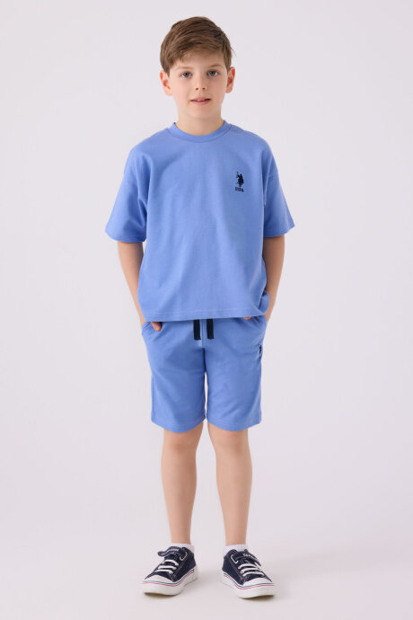 U.S. Polo Assn. Erkek Çocuk Bisiklet Yaka Pigment Baskılı Yazlık Regular Fit Mavi Bermuda Takım US1780-C-V5 