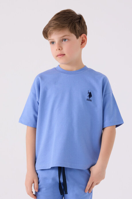 U.S. Polo Assn. Erkek Çocuk Pamuklu Bisiklet Yaka Pigment Baskılı Yazlık Regular Fit Mavi Bermuda Takım US1780-C-V5 - 2