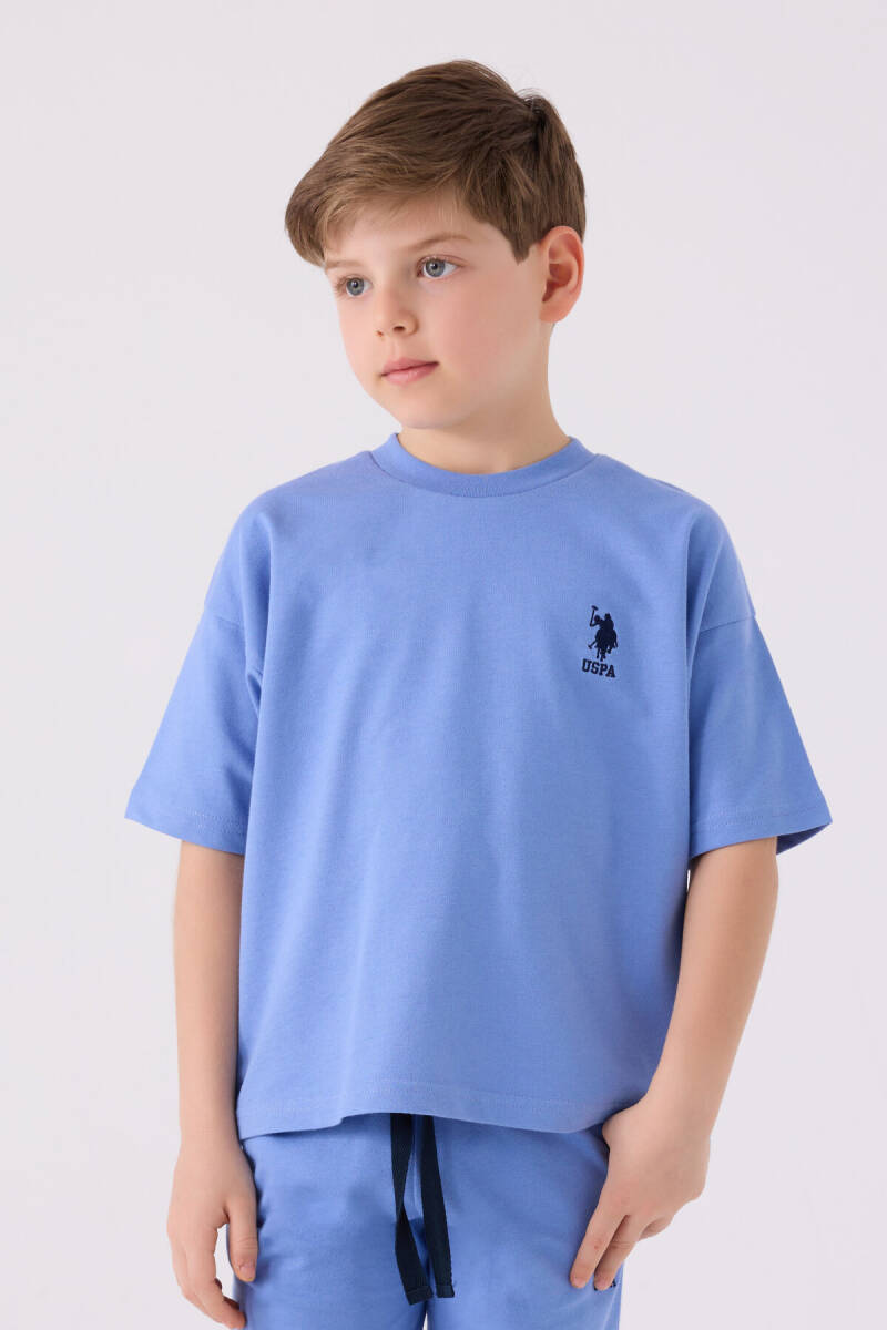U.S. Polo Assn. Erkek Çocuk Pamuklu Bisiklet Yaka Pigment Baskılı Yazlık Regular Fit Mavi Bermuda Takım US1780-C-V5 - 2