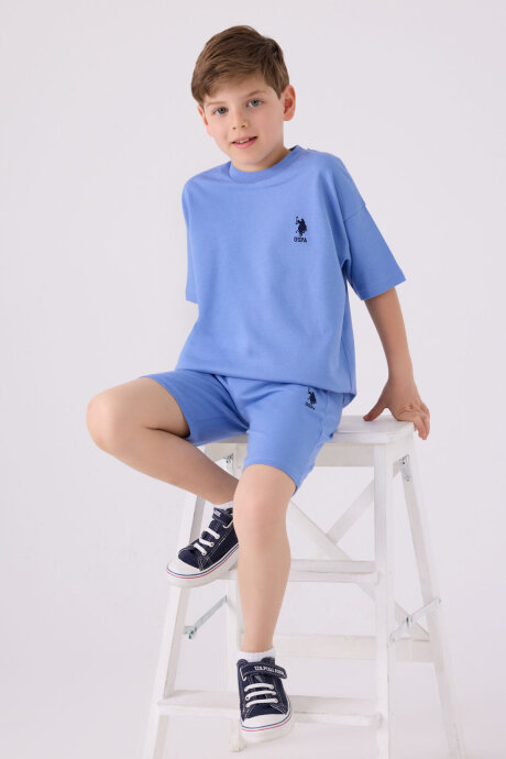 U.S. Polo Assn. Erkek Çocuk Pamuklu Bisiklet Yaka Pigment Baskılı Yazlık Regular Fit Mavi Bermuda Takım US1780-C-V5 - 3