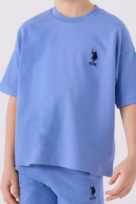 U.S. Polo Assn. Erkek Çocuk Pamuklu Bisiklet Yaka Pigment Baskılı Yazlık Regular Fit Mavi Bermuda Takım US1780-C-V5 - 4