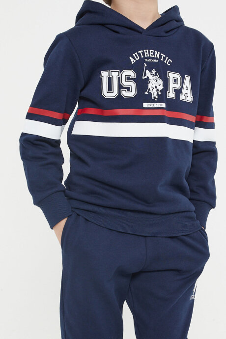 U.S. Polo Assn. Erkek Çocuk Pamuklu Kapüşonlu Empirme Baskılı Kışlık Regular Fit Lacivert Eşofman Takımı US1133-C-V1 - 4