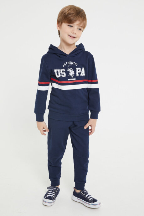 U.S. Polo Assn. Erkek Çocuk Pamuklu Kapüşonlu Empirme Baskılı Kışlık Regular Fit Lacivert Eşofman Takımı US1133-C-V1 - 3
