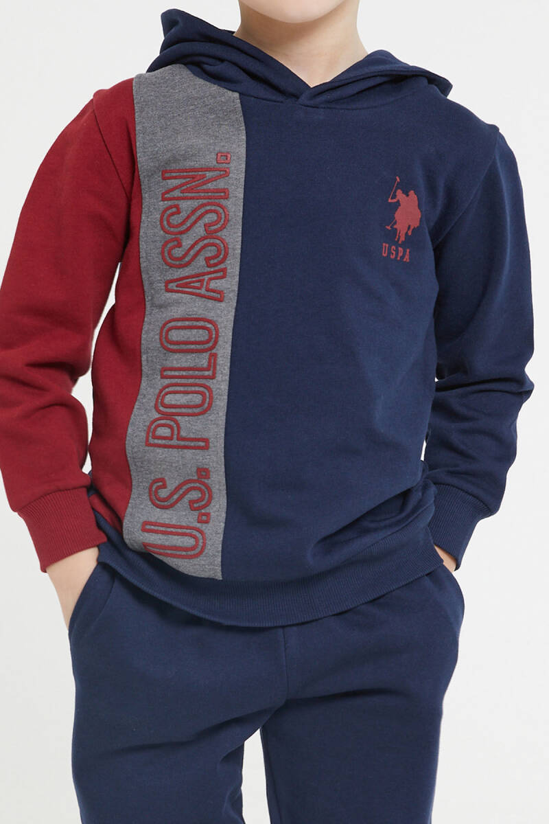 U.S. Polo Assn. Erkek Çocuk Pamuklu Kapüşonlu Empirme Baskılı Kışlık Regular Fit Lacivert Eşofman Takımı US1160-C-V2 - 4