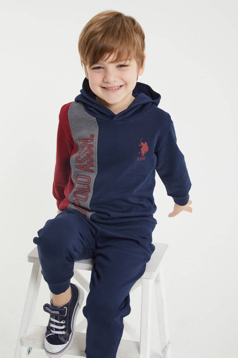 U.S. Polo Assn. Erkek Çocuk Pamuklu Kapüşonlu Empirme Baskılı Kışlık Regular Fit Lacivert Eşofman Takımı US1160-C-V2 - 2