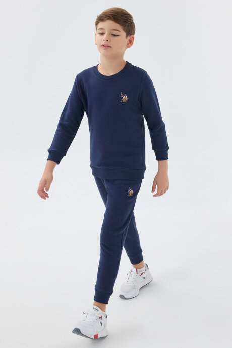 U.S. Polo Assn. Erkek Çocuk Pamuklu Bisiklet Yaka Nakışlı Kışlık Regular Fit Lacivert Eşofman Takımı US1186-C-V2 - 2