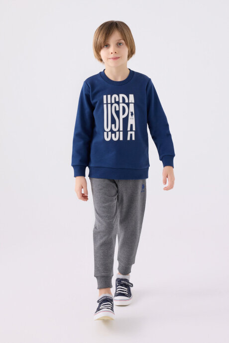 U.S. Polo Assn. Erkek Çocuk Pamuklu Bisiklet Yaka Empirme Baskılı Kışlık Regular Fit Lacivert Eşofman Takımı US1901-C-V2 - 3