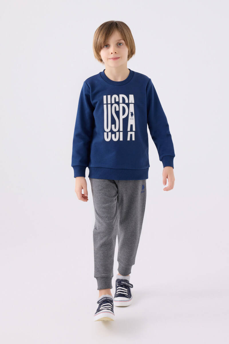 U.S. Polo Assn. Erkek Çocuk Pamuklu Bisiklet Yaka Empirme Baskılı Kışlık Regular Fit Lacivert Eşofman Takımı US1901-C-V2 - 3