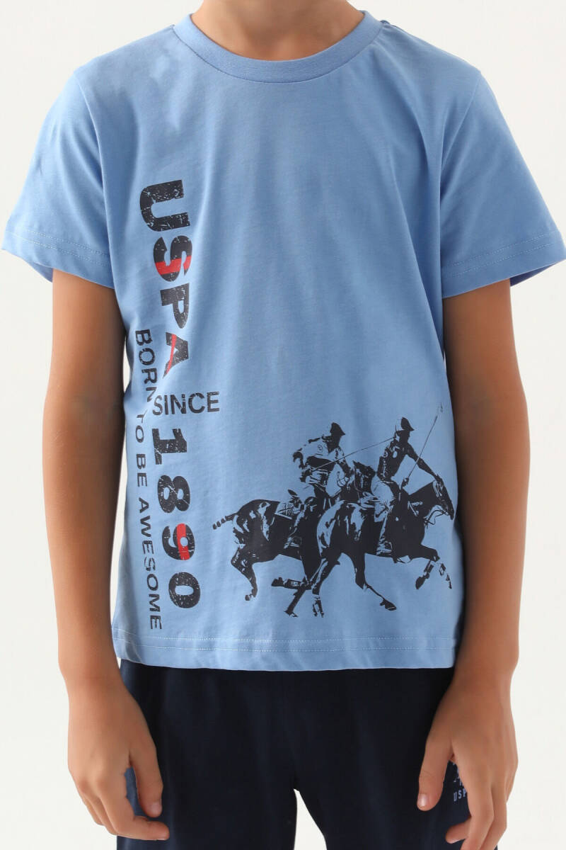 U.S. Polo Assn. Erkek Çocuk Pamuklu Bisiklet Yaka Pigment Baskılı Yazlık Regular Fit Mavi Kapri Takım US1736-C-V1 - 4
