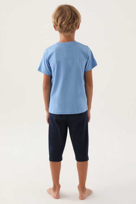 U.S. Polo Assn. Erkek Çocuk Pamuklu Bisiklet Yaka Pigment Baskılı Yazlık Regular Fit Mavi Kapri Takım US1736-C-V1 - 5