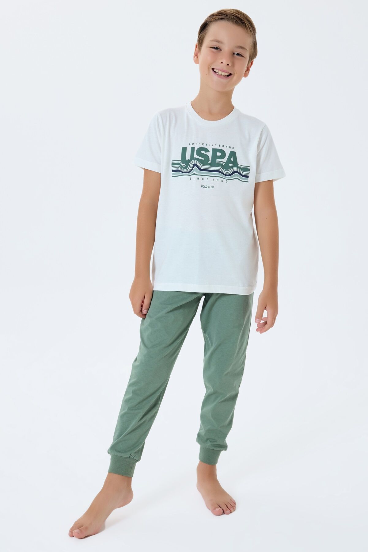 U.S. Polo Assn. Erkek Çocuk Beyaz Pijama Takım
