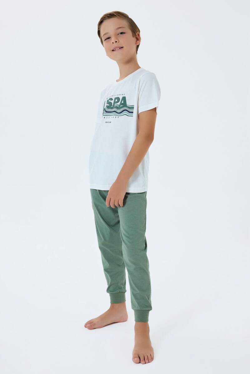 U.S. Polo Assn. Erkek Çocuk %100 Pamuk Bisiklet Yaka Nakışlı Yazlık Regular Fit Beyaz Pijama Takımı US2422-C-V2 - 5