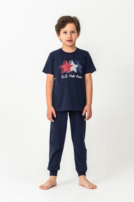 U.S. Polo Assn. Erkek Çocuk Bisiklet Yaka Nakışlı Yazlık Regular Fit Lacivert Pijama Takımı US2441-C-V1