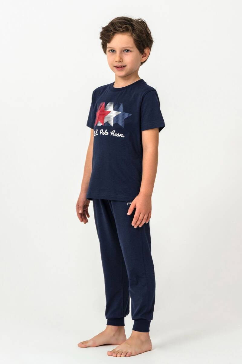 U.S. Polo Assn. Erkek Çocuk Bisiklet Yaka Nakışlı Yazlık Regular Fit Lacivert Pijama Takımı US2441-C-V1 - 2