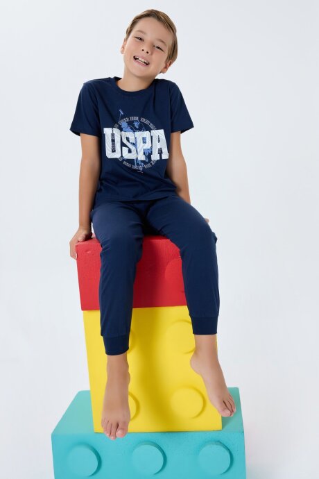 U.S. Polo Assn. Erkek Çocuk Bisiklet Yaka Nakışlı Yazlık Regular Fit Lacivert Pijama Takımı US2413-C-V1 (1)