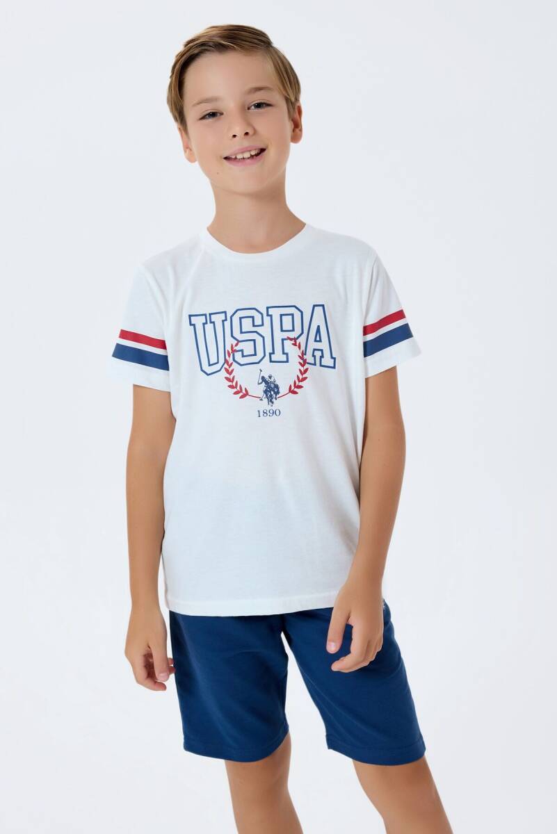 U.S. Polo Assn. Erkek Çocuk %100 Pamuk Bisiklet Yaka Nakışlı Yazlık Regular Fit Mavi Bermuda Takım US2409-C-V2 - 1