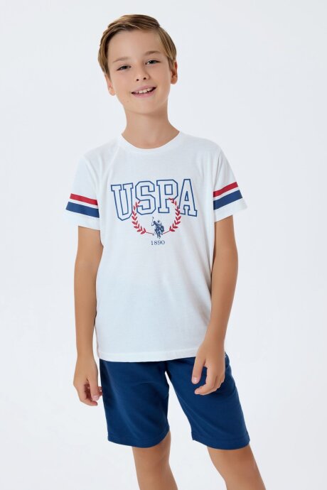 U.S. Polo Assn. Erkek Çocuk Bisiklet Yaka Nakışlı Yazlık Regular Fit Mavi Bermuda Takım US2409-C-V2 - 1