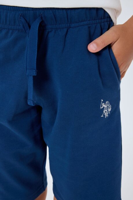 U.S. Polo Assn. Erkek Çocuk Bisiklet Yaka Nakışlı Yazlık Regular Fit Mavi Bermuda Takım US2409-C-V2 - 3