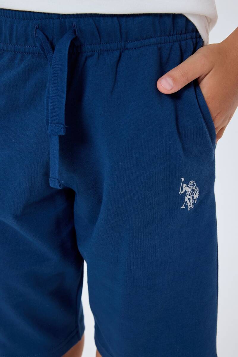 U.S. Polo Assn. Erkek Çocuk Bisiklet Yaka Nakışlı Yazlık Regular Fit Mavi Bermuda Takım US2409-C-V2 - 3